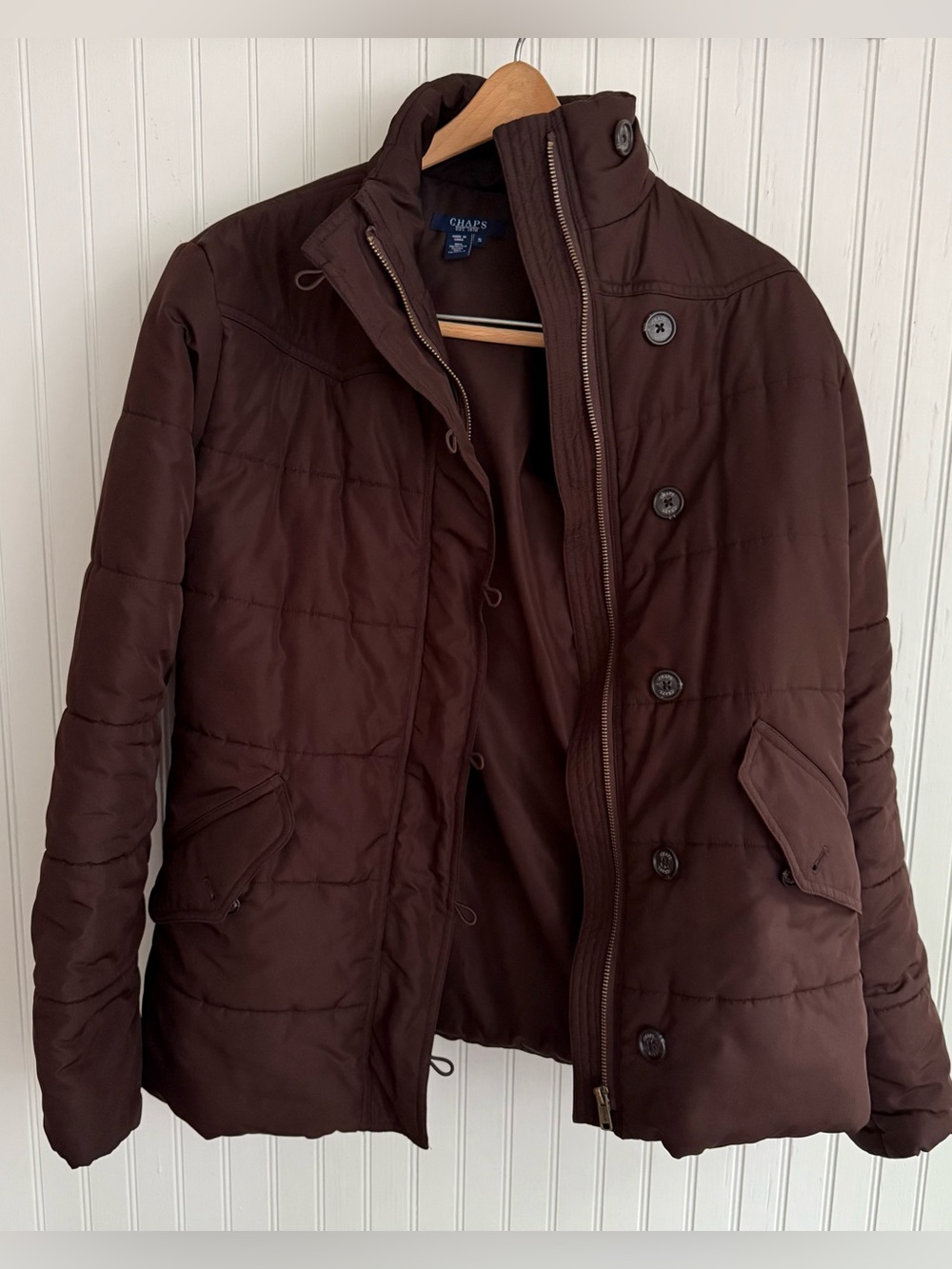 Chaps Brown Quilted Women's Puffer Coat Size Small